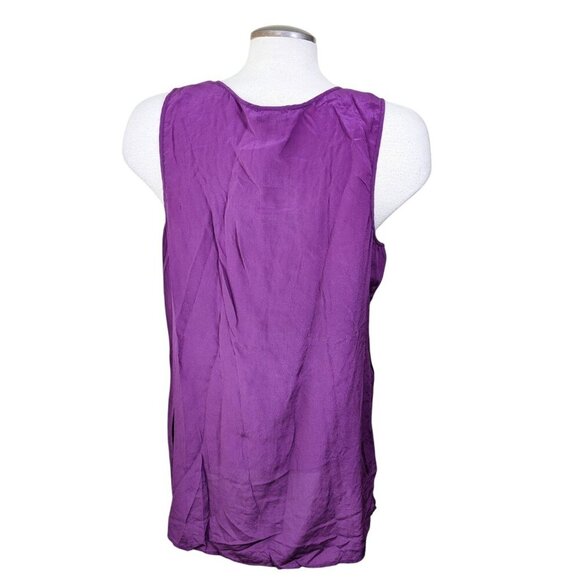 Talbots Womens Large 100% Silk Tank Top Purple Sleeveless Pullover Button Pocket - Picture 3 of 7